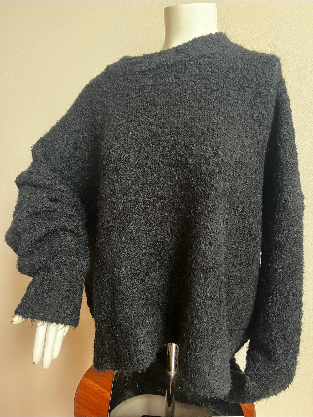 We The Free Black Bouclé Crewneck Sweater